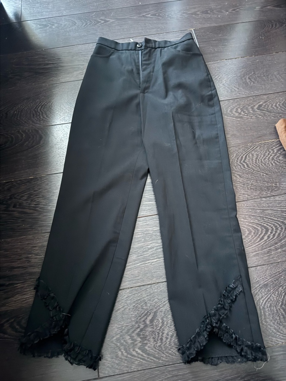 Black Women's Wide-Leg Pants with Frayed Hem
